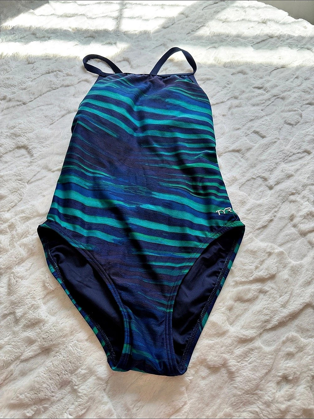 TYR Power Controlfit Abstract One-Piece Swimsuit Blue & Green Size 6 NWT